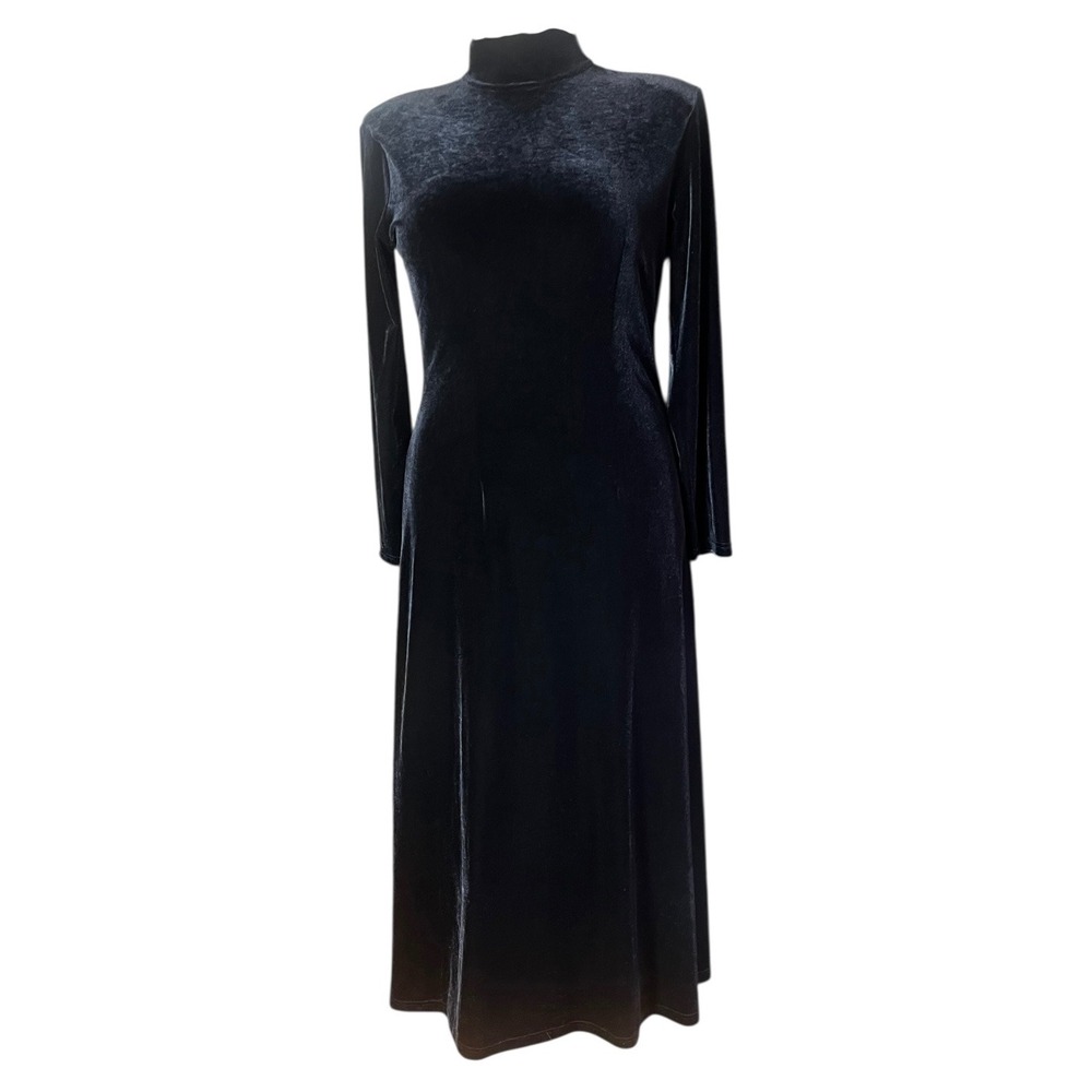 Jacqueline Ferar Black Velvet Mock‎ Neck Long Sleeve Maxi Dress Size 12